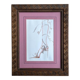 Manolo Blahnik Fashion Stiletto Heel Shoe Drawing Print Framed For Sale