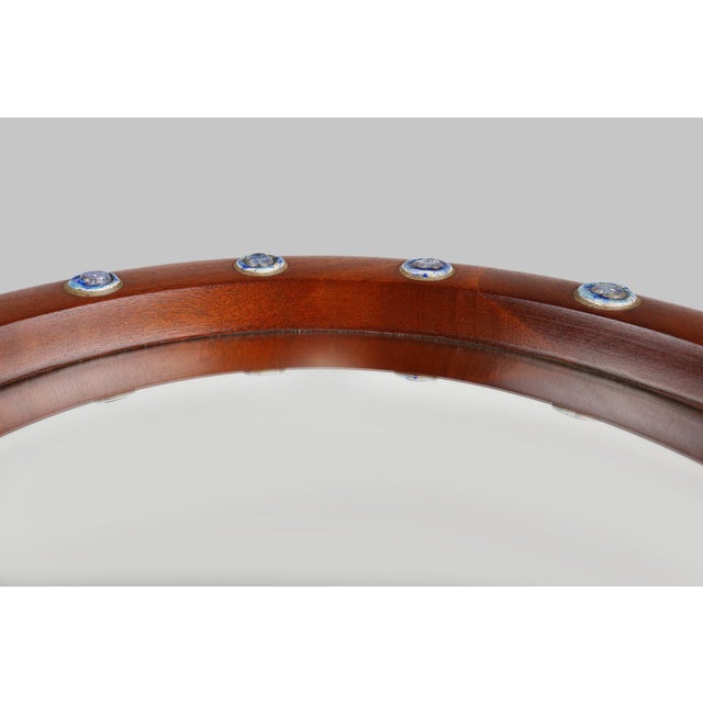 Wood French Round Wooden Mirror with Blue and White Glass Decoration, 1960s For Sale - Image 7 of 10