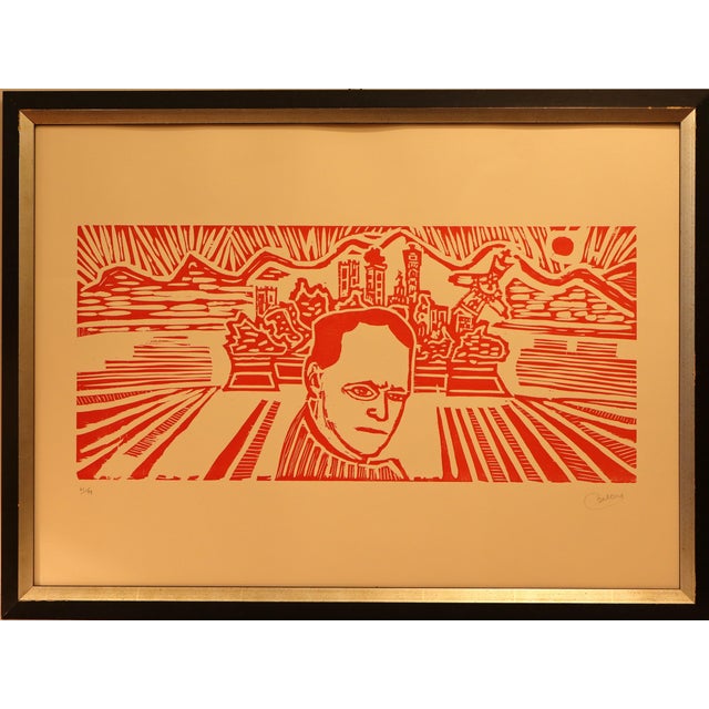 Red monochrome lithograph on ivory paper, 50x70 cm. Print 61/99. Elio Bellora, an artist from Lucca, worked in the 1970s...
