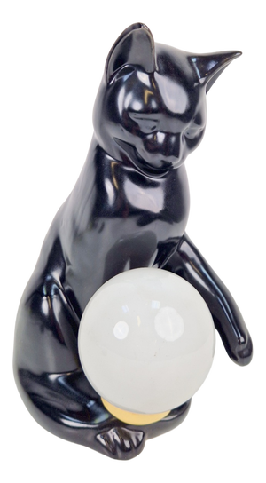 Mid-Century Cat Sphere Table Lamp in Ceramic and Opal Glass, 1970s