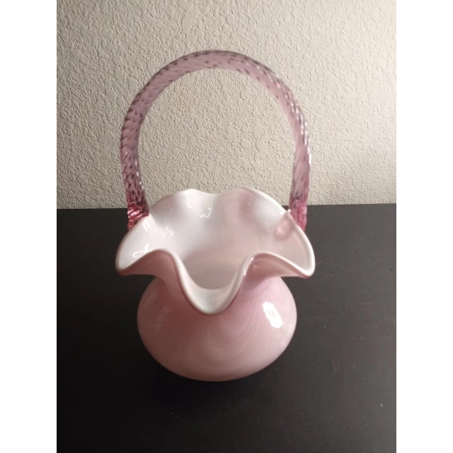 Vintage Fenton Cranberry Ruffled Edge Basket Vase For Sale - Image 4 of 7