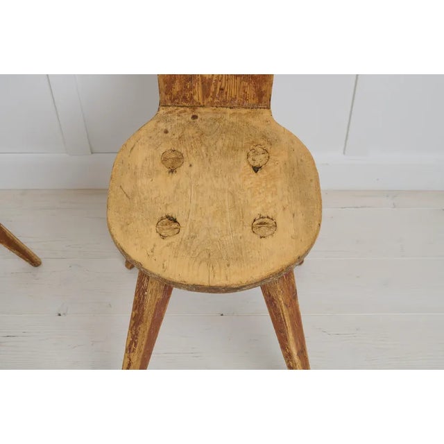 Wood Antique Primitive Folk Art Chairs in Pine, Set of 2 For Sale - Image 7 of 11