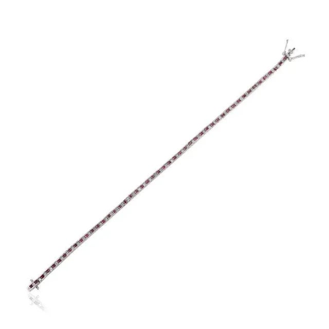 Not Yet Made - Made To Order Square Shape Ruby and Diamond Tennis Bracelet in 18k White Gold For Sale - Image 5 of 7