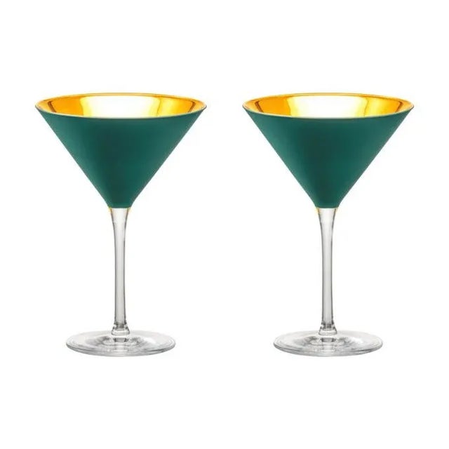 Modern Nicolette Mayer Oro 24k Crystal Martini Glass, Peacock Blue, Set of 2 Glasses in Gift Tube For Sale - Image 3 of 3