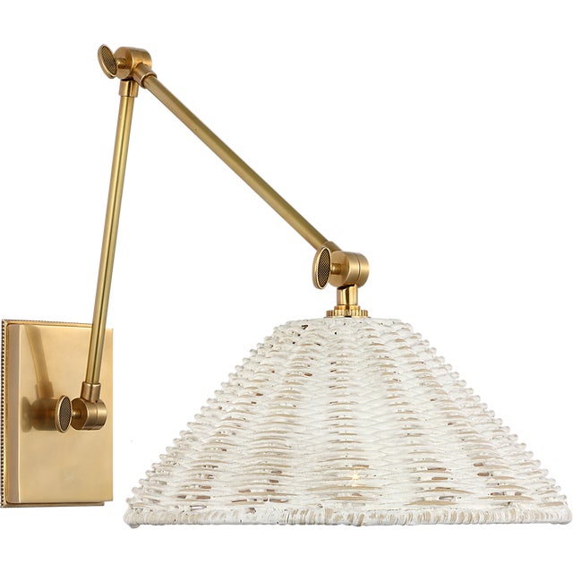 Marie Flanigan for Visual Comfort Signature Wimberley Double Library Wall Light in Soft Brass with White Wicker Shade For Sale