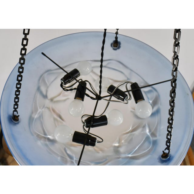 Metal Large French Art Deco Pendant Light by Le Verre Francais Schneider - 1930 Chandelier France For Sale - Image 7 of 14
