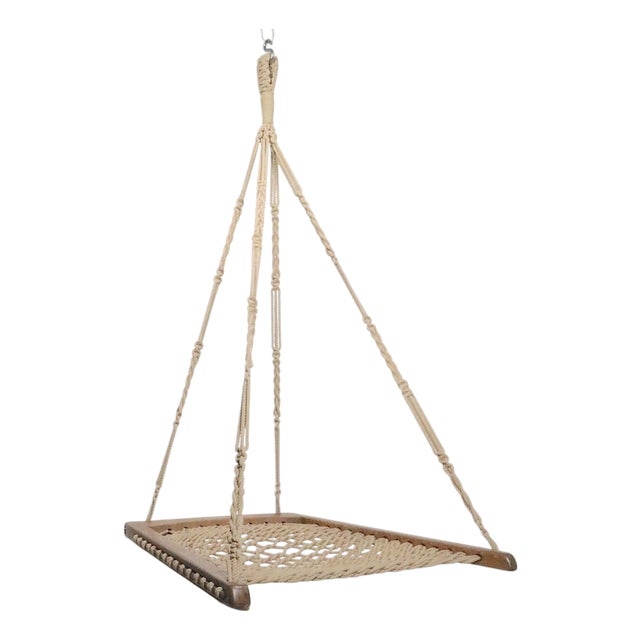 Oak and Rope Hanging Chair by Twin Oaks Hammocks For Sale