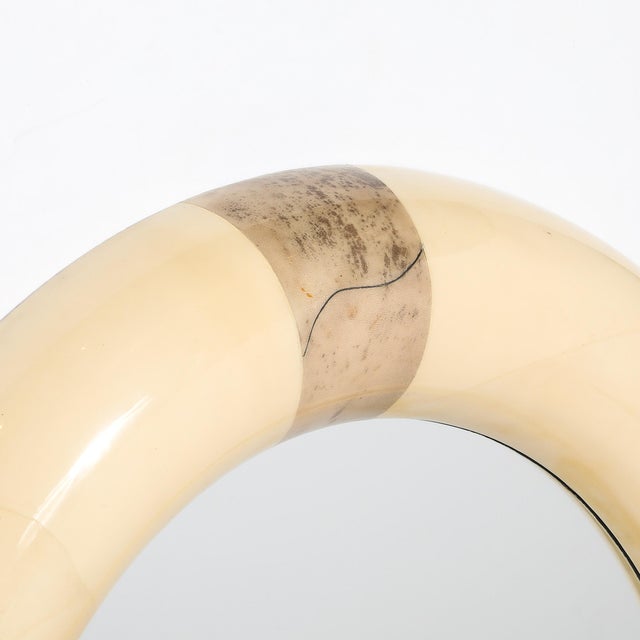 Mid-Century Modern Mid-Century Modernist Cream Lacquered Goat Skin Round Mirror by Karl Springer For Sale - Image 3 of 10