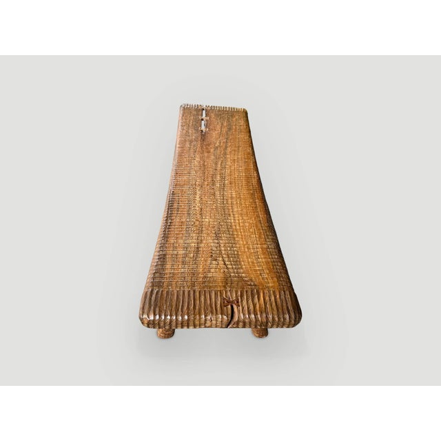 Andrianna Shamaris Impressive Hand Carved Natural Teak Wood Bench For Sale - Image 14 of 18