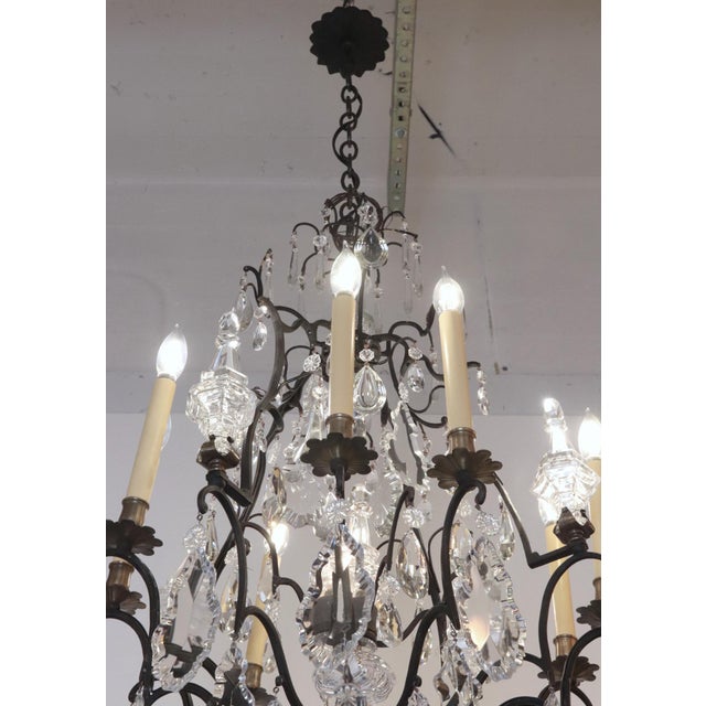 Antique French 12 Arm Bronze & Crystal Chandelier For Sale - Image 4 of 14