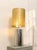 Mid 20th Century Chrome Cylinder Table Lamp With Tall Gold Grasscloth Shade For Sale - Image 4 of 4