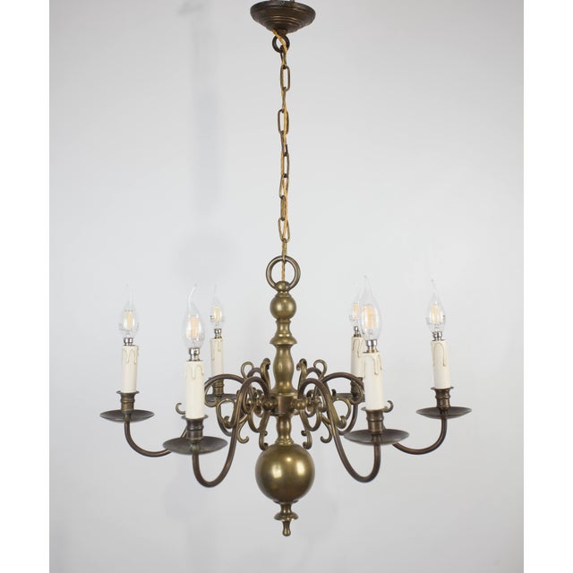 Small Dutch Six-Arm Bronze Chandelier For Sale - Image 6 of 6
