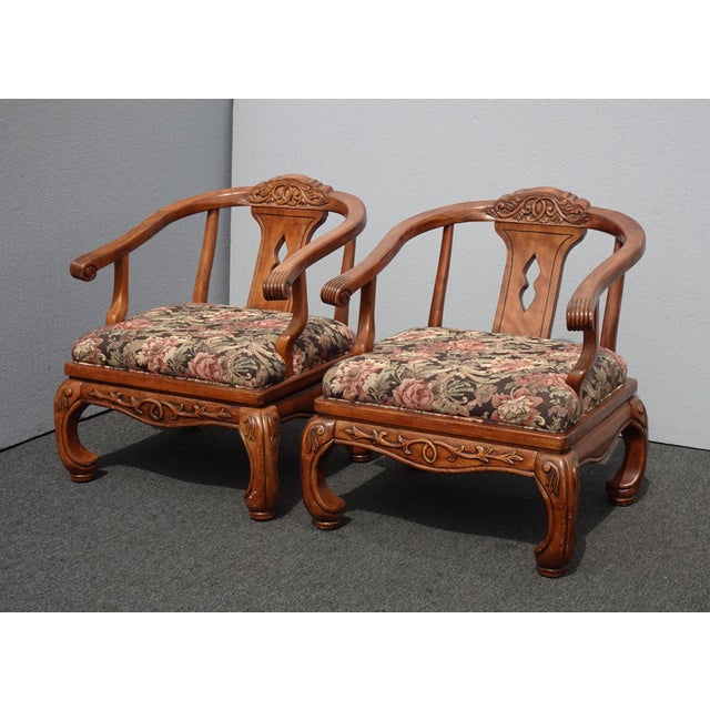 Pair Oriental Chinese Chinoiserie Oak Horseshoe Accent ...