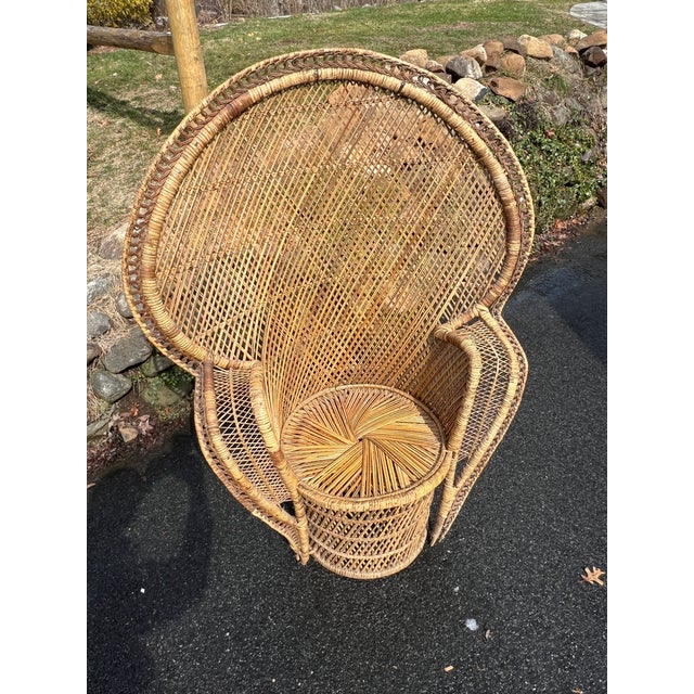 1970s Vintage Peacock Chair in Rattan Wicker Boho Chic Coastal Decor Seating For Sale - Image 5 of 8