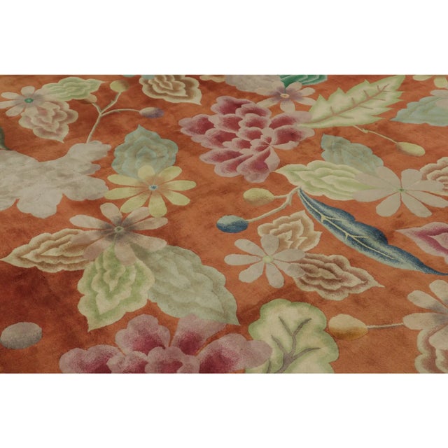 Rug & Kilim Antique Chinese Art Deco Rug in Rust With Bold Floral Design - Rug & Kilim For Sale - Image 4 of 7