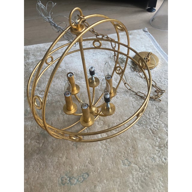 Vintage Indoor Gold Art Deco Style Chandelier For Sale In Los Angeles - Image 6 of 7