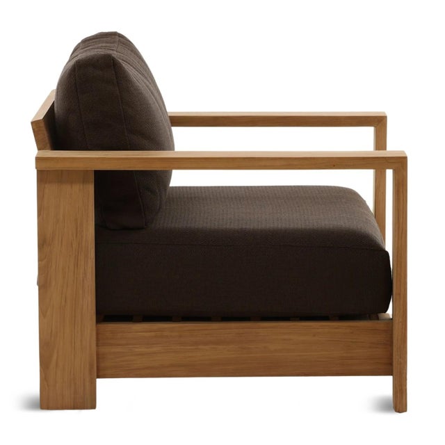 Contemporary Outdoor Teak & Chocolate Cushion Chair For Sale - Image 3 of 6