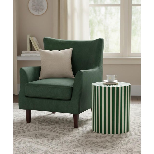 Green Contemporary Moroccan Resin-Inlay Striped Drum Side Table For Sale - Image 8 of 9