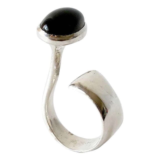 1970s Smokey Quartz Sterling Silver French Modernist Ring For Sale
