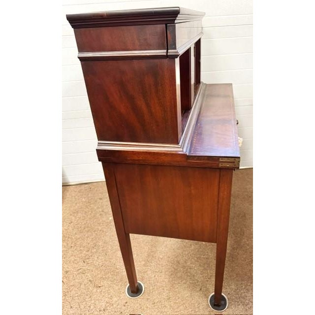 Wood Mid 20th Century Beautiful Inlaid Mahogany and Flame Mahogany Tambour Desk For Sale - Image 7 of 13