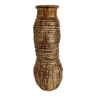 Tall Coil Pottery Drizzle Glaze Hand Built Vase Signed Tojoowski 2001 For Sale