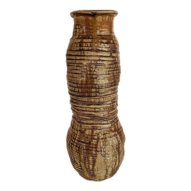 Tall Coil Pottery Drizzle Glaze Hand Built Vase Signed Tojoowski 2001 For Sale