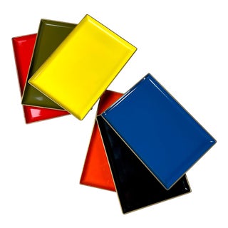 Colorful Vintage Mid Century Modern Japanese Lacquered Serving Trays by Atc For Sale