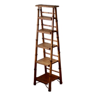 Vintage Bamboo Tall Ladder Style Etagere Display Stand Mid-Century For Sale