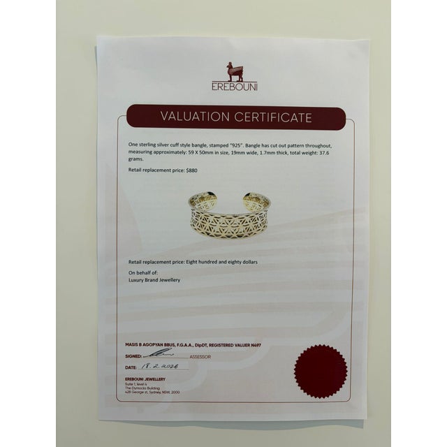 Sterling Silver Cut-Out Pattern Cuff Bangle 37.6g For Sale - Image 6 of 6