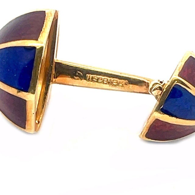 Metal David Webb Enamel Umbrella Cufflinks 18k Rose Gold w/Box, 2 pieces For Sale - Image 7 of 8