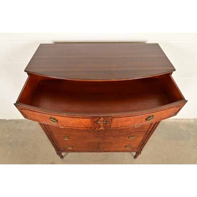 Wood Antique French Regency Louis XVI Burled Walnut Highboy Dresser by Simmons Furniture, Circa 1930s For Sale - Image 7 of 14