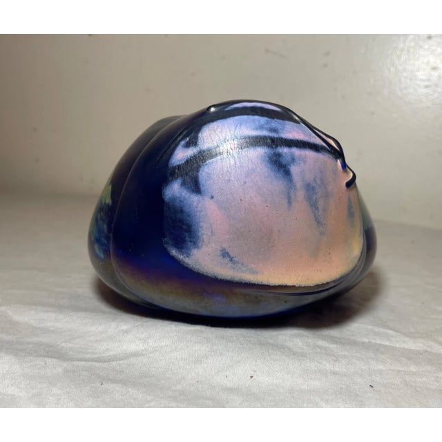 Unusual Hand Blown Iridescent Pearson Studio Art Glass Blue Vase Sculpture For Sale - Image 12 of 18