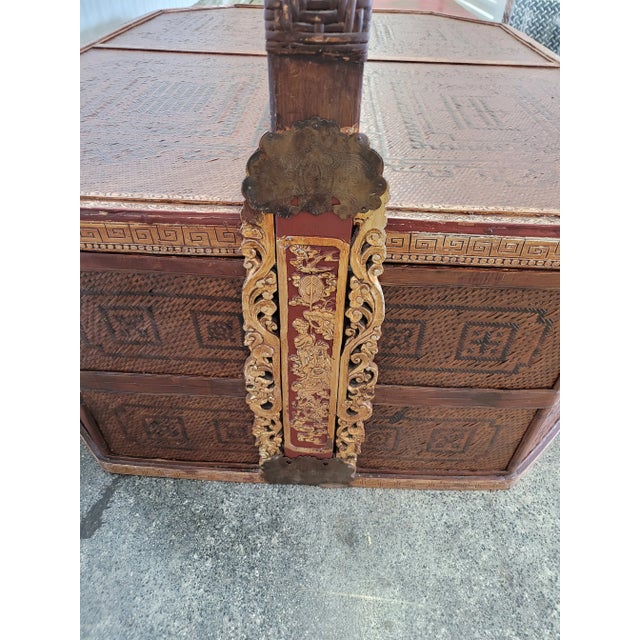 Brown Enormous Vintage Maitland Smith Chinese Woven Basket Coffee Table For Sale - Image 8 of 12