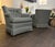 Hollywood Regency Vintage Mid-Century Tufted Damask Skirted Club Chairs - Attributed to Ethan Allen (A Pair) For Sale - Image 3 of 12