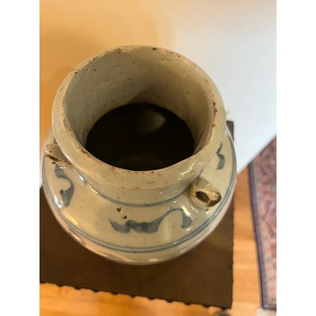 Ceramic Antique 19th C Korean Style Blue & White Spouted Jar - 8" - 4-Lug Jar For Sale - Image 7 of 9