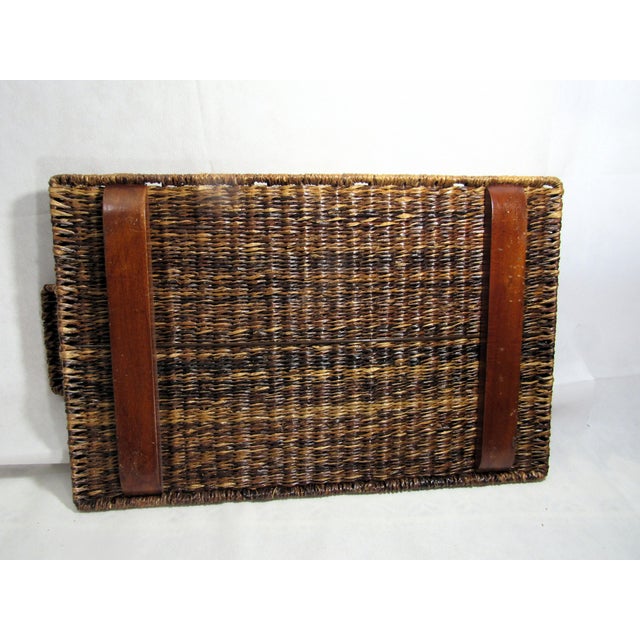 Rustic Vintage Rattan Wicker Serving Tray 22" X 13" Handles + Footed For Sale - Image 3 of 11