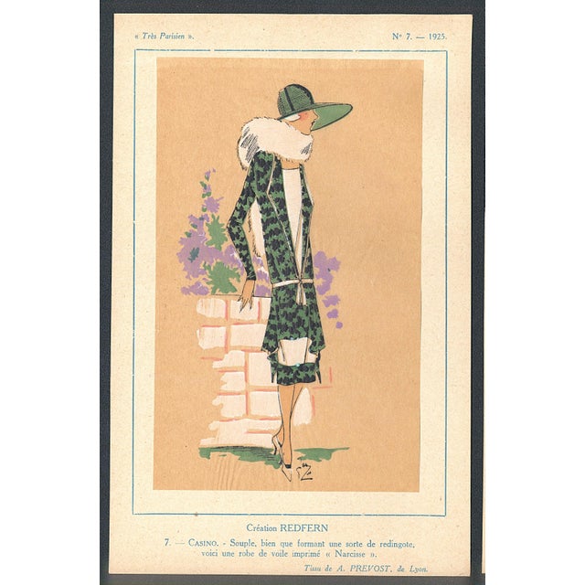 This is a set of 2 original French Art Deco pochoirs from a RARE portfolio, “Trés Parisien” dated 1925. It was described...