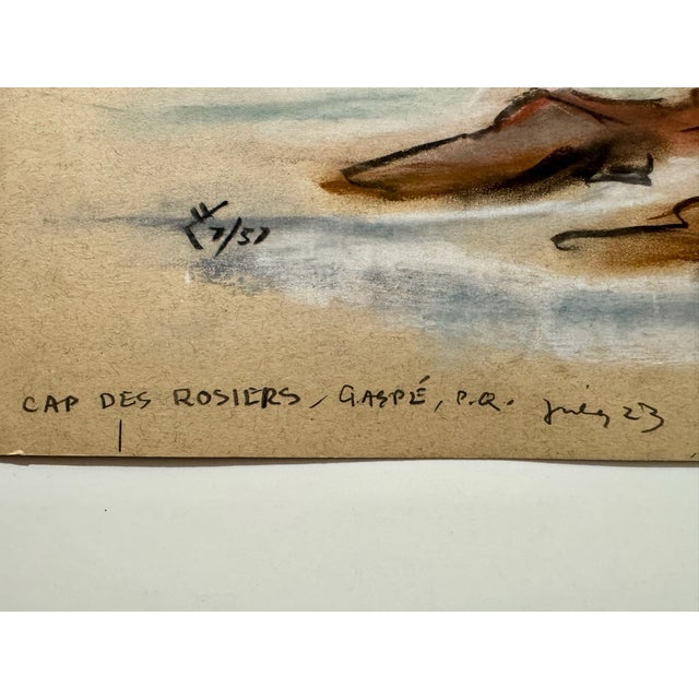 Henry Emil Salloch Original Watercolor on Paper Cap Des Rosiers, Gaspé Pq. 1957. For Sale - Image 4 of 7