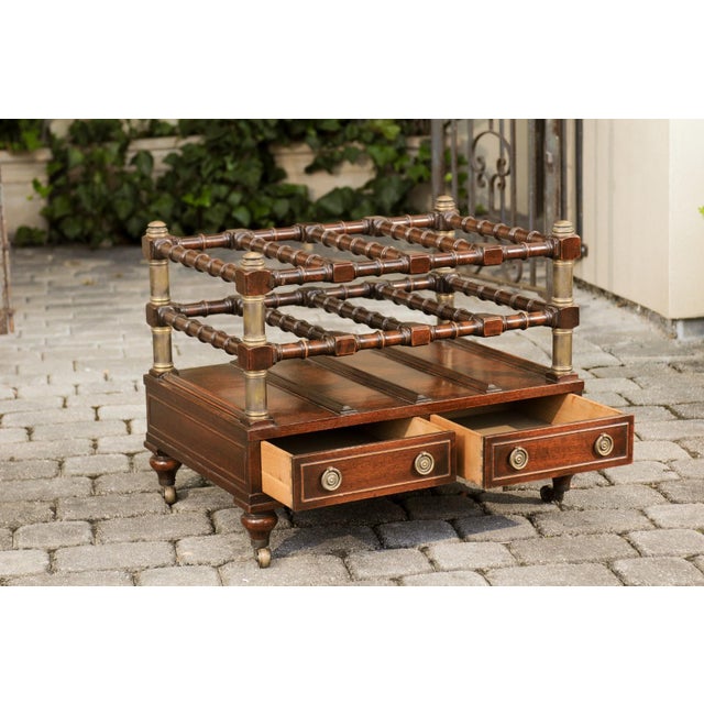 Brown English 1940s Mahogany Magazine Rack on Casters with Faux Bamboo Accents For Sale - Image 8 of 12