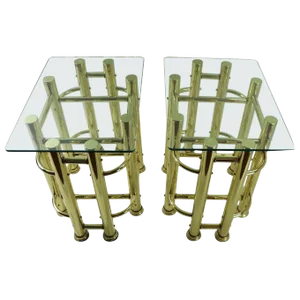 Tubular Brass and Glass End Tables - a Pair