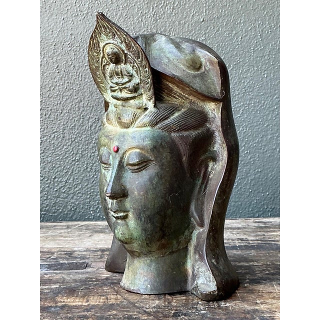 Vintage Patinated Bronze Buddha Head For Sale - Image 17 of 18