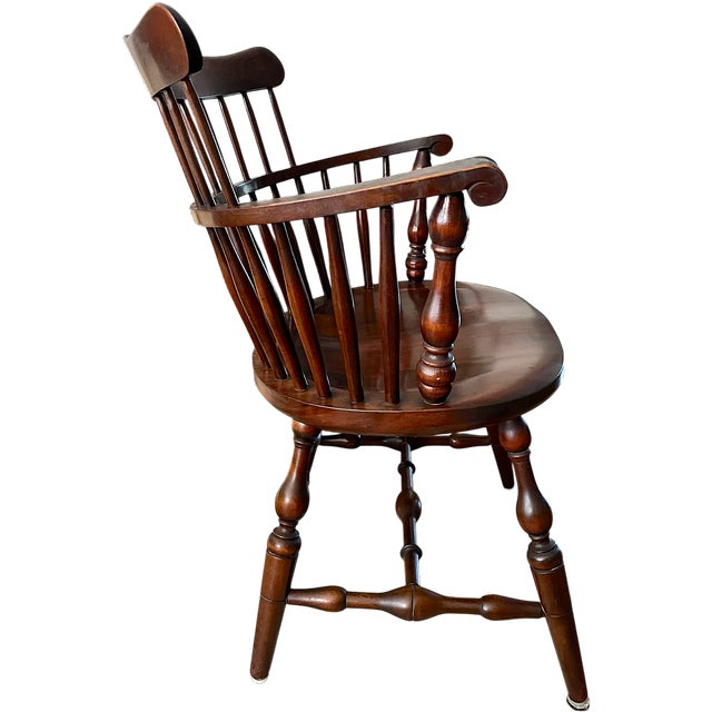 1940s Set of 6 Vintage Bent Brothers Solid Maple Sack-Back Windsor Captain's Dining Chairs, Circa 1940s For Sale - Image 5 of 17