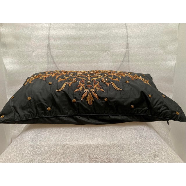 Zardozi Embroidered Satin Accent Pillow Cover For Sale In New York - Image 6 of 7