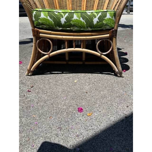 Ecru Large Vintage Bamboo and Wicker Fan Back Chair. For Sale - Image 8 of 8