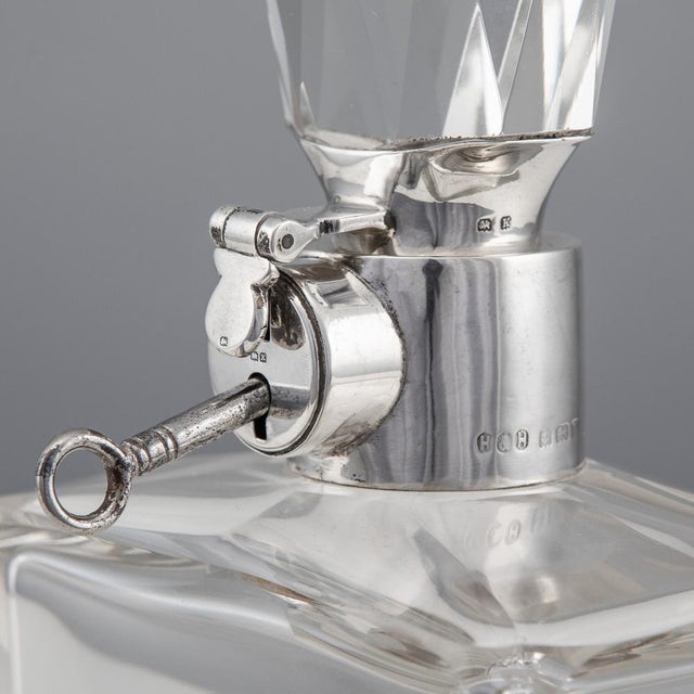Silver 20th Century English Solid Silver & Glass Spirit Decanter with Lock & Key, 1920s For Sale - Image 8 of 14