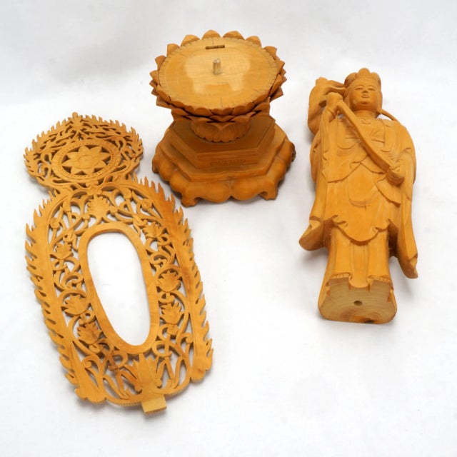 Vintage Chinese Carved Wood Guanyin Statue For Sale - Image 10 of 11