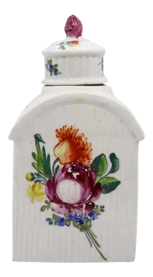 German Rauenstein Porcelain Floral Ribbed Tea Caddy