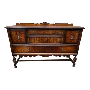 Antique Jacobean Style Burlwood and Walnut Sideboard. Circa 1900s