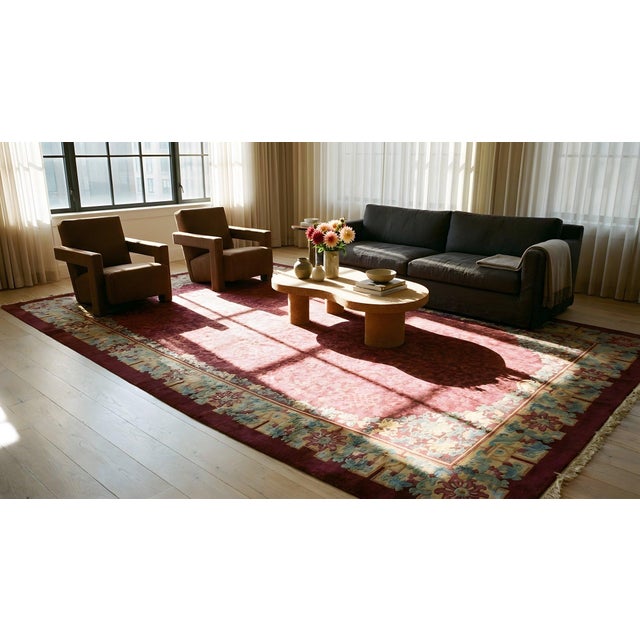 Beautiful Purple and Sky-Blue Color With Unique Florid Design Antique Chinese Peking Rug For Sale - Image 15 of 15