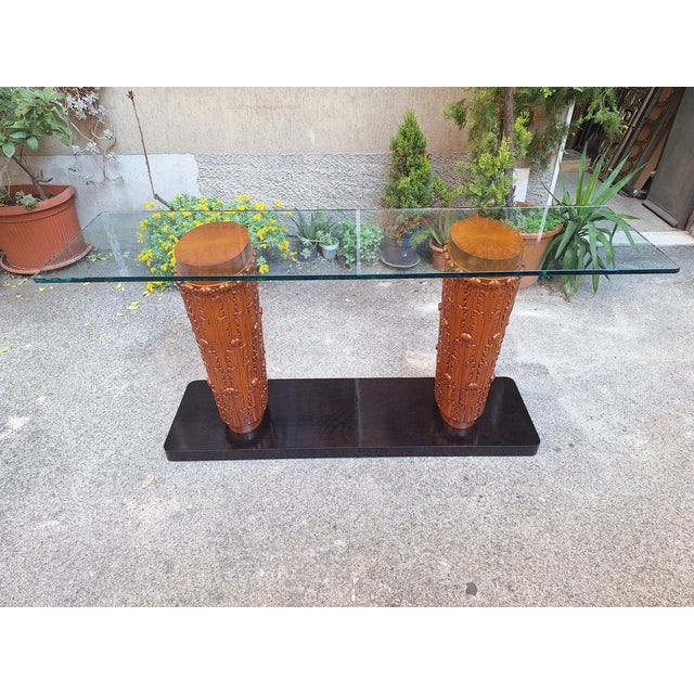 Vintage Console Table in Finely Crafted Wood with Floral Motifs by Pietro Lingeri, 1940s For Sale - Image 6 of 10